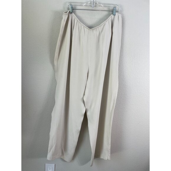 NEW Eileen Fisher Womens Plus 3X 100% Silk Georgette Luxe Trousers Pants Bone - Picture 10 of 13
